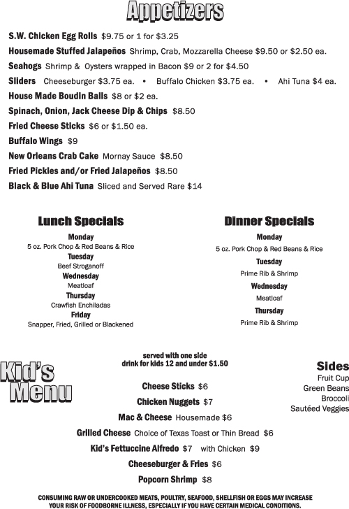 Appetizers and Kids Menu